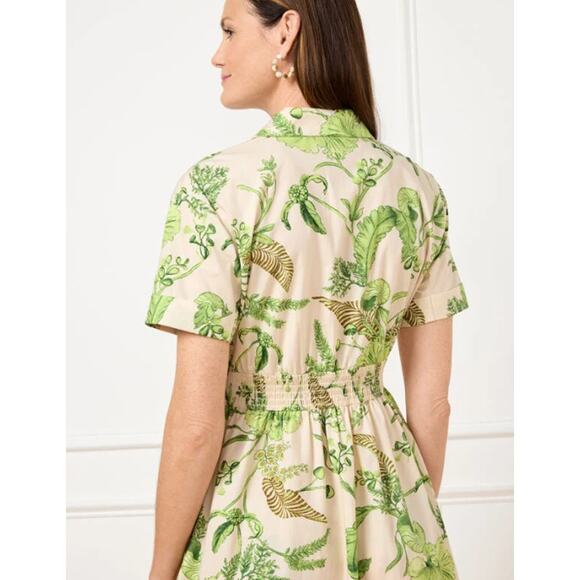 Talbots Petites SZ M Modern Poplin Smocked Midi Dress In Branching Floral - Picture 2 of 10